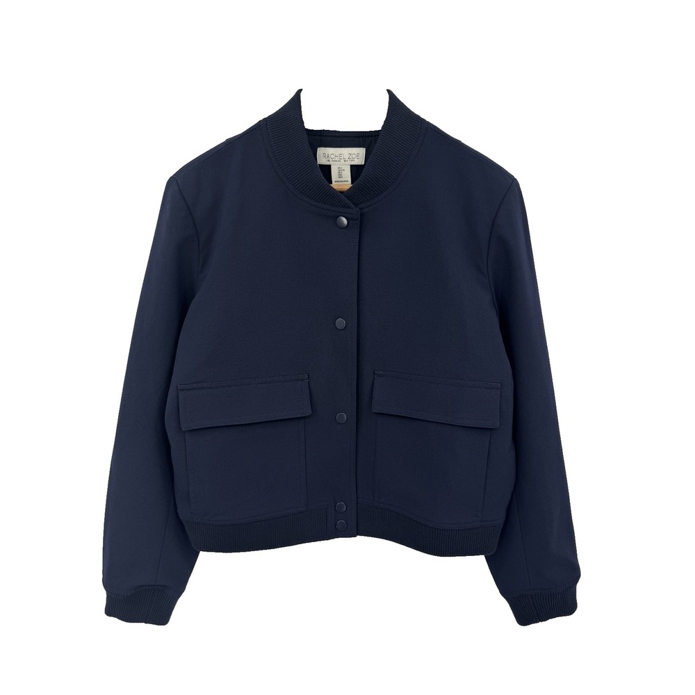 Rachel Zoe Navy Snap Front Bomber Jacket Women's Large Minimalist Quiet Luxury